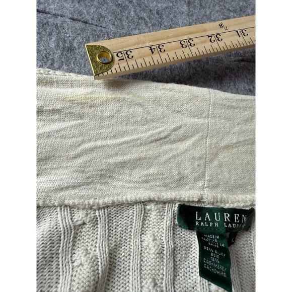 Ralph Lauren Cardigan Sweater Cable Knit Silk Cashmere Size XL Cream READ - Picture 3 of 16